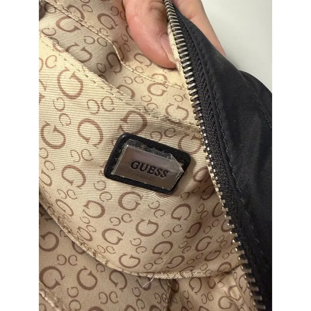 GUESS Crossbody Bag Black Wide Adjustable Strap Silver Logo Shoulder Purse EUC